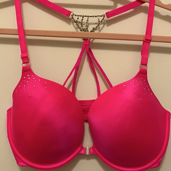 LaSenza Hot Pink Beyond Sexy Collection Push Up Bra with rhinestones. 36D.